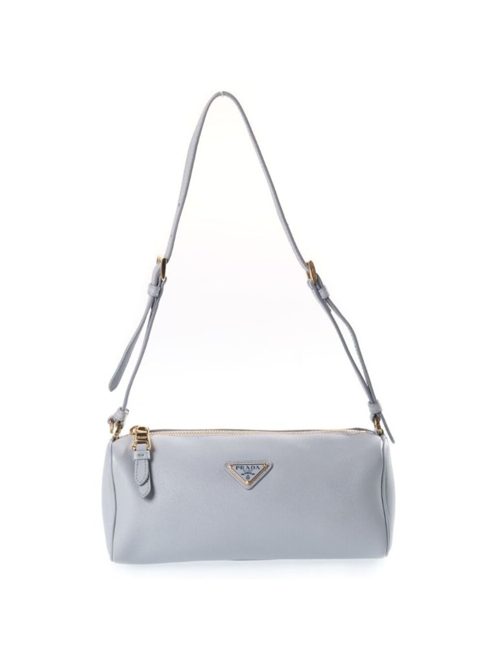 Prada Triangle Logo Shoulder Bag Leather Gold Blue